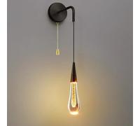 ZLLFHS Minimalist Teardrop Crystal Black Wall Sconce Metal Single Head Wall Pendant Lamp with Pull Mid Century Gold LED Small Wall Lamp for Decorative Bedroom BedHead Restaurant