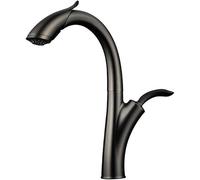 ZLLFHS Nordic Creative Kitchen Faucet Kitchen Sink Mixer Taps Brass Single Handle Single Lever Pull-Out Stretchable Sink Countertop Rotating Faucet Kitchen Faucets with 2-Mode Sprayer,Gray Family