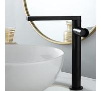 ZLLFHS Nordic Full Copper Brushed Gold hot and Cold countertop Basin Faucet washbasin Swivel Black Basin Faucet, high Black