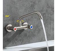 ZLLFHS Wall Mount Kitchen faucets, 304 Stainless Steel Brushed, Balcony Sink Laundry Pool, Double-Hole, in-Wall,hot Water Faucet-Seven-Character Tube