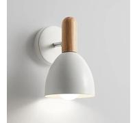 ZLLFHS Wall Sconce Lighting Fixture,White Industrial Bedroom Bedside Wall Lamp Metal and Wood Bathroom Vanity Lighting Fixtures 350°Rotatable Lamp Body(White)