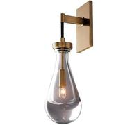 ZLLFHS Wall Sconce, Raindrop Wall Sconces Lighting, Antique Brass Indoor Vanity Light Fixtures for Bathroom, Bedroom Bedside Wall Lamp with Clear Solid Crystal Glass Rain