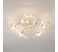 ZLLFHS Wall Sconces, 3-Light Semi Flush Mount Ceiling Light Gold Chandelier Light Fixtures, Beautiful Flower Shape Glass Pendant Ceiling Lamp for Bedroom Living Room Hallway(Pink,6light)