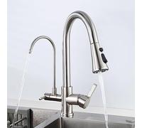 ZLLFHS Way with Pull Out Spray Pure Hot and Cold Water in Faucet Brass Rotation Multi-Function Kitchen Sink faucets-Black (Color : Brushed)