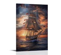 ZLLJXFZZ A 19th-century Ship Leaving Harbor, Flags Flying in The Wind Wall Art Mural Modern Decoration Hanging Art Poster 12x18inch(30x45cm)