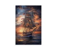 ZLLJXFZZ A 19th-century Ship Leaving Harbor, Flags Flying in The Wind Wall Art Mural Modern Decoration Hanging Art Poster 12x18inch(30x45cm)