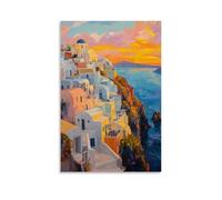 ZLLJXFZZ A Coastal View of Santorini at Sunset, Warm Mediterranean Tones Wall Art Mural Modern Decoration Hanging Art Poster 16x24inch(40x60cm)