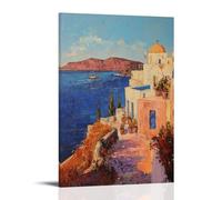ZLLJXFZZ A Coastal View of Santorini at Sunset, Warm Mediterranean Tones Wall Art Mural Modern Decoration Hanging Art Poster 24x36inch(60x90cm)