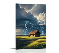 ZLLJXFZZ A Dramatic Thunderstorm over A Prairie, with Dark Clouds And A Single Farmhouse in The Distance Wall Art Mural Modern Decoration Hanging Art Poster 24x36inch(60x90cm)
