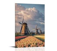 ZLLJXFZZ A Dutch Golden Ageinspired Scene with Windmills, Tulip Fields, And A Cloudy Sky Wall Art Mural Modern Decoration Hanging Art Poster 08x12inch(20x30cm)