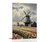 ZLLJXFZZ A Dutch Golden Ageinspired Scene with Windmills, Tulip Fields, And A Cloudy Sky Wall Art Mural Modern Decoration Hanging Art Poster 12x18inch(30x45cm)