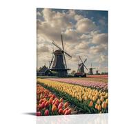 ZLLJXFZZ A Dutch Golden Ageinspired Scene with Windmills, Tulip Fields, And A Cloudy Sky Wall Art Mural Modern Decoration Hanging Art Poster 24x36inch(60x90cm)
