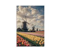 ZLLJXFZZ A Dutch Golden Ageinspired Scene with Windmills, Tulip Fields, And A Cloudy Sky Wall Art Mural Modern Decoration Hanging Art Poster 20x30inch(50x75cm)