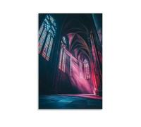 ZLLJXFZZ A Gothic Cathedral Interior with Stained Glass Lighting The Walls Wall Art Mural Modern Decoration Hanging Art Poster 12x18inch(30x45cm)