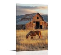 ZLLJXFZZ A Horse Grazing near An Old Barn, Golden Hour Light Wall Art Mural Modern Decoration Hanging Art Poster 16x24inch(40x60cm)