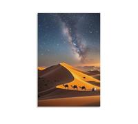 ZLLJXFZZ A Middle Eastern Desert Scene with A Caravan of Camels, Golden Dunes, And A Starry Night Sky Wall Art Mural Modern Decoration Hanging Art Poster 20x30inch(50x75cm)