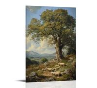 ZLLJXFZZ A Pastoral Scene with Shepherds And Sheep Beneath An Old Oak Tree Wall Art Mural Modern Decoration Hanging Art Poster 16x24inch(40x60cm)