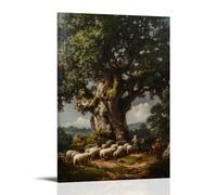 ZLLJXFZZ A Pastoral Scene with Shepherds And Sheep Beneath An Old Oak Tree Wall Art Mural Modern Decoration Hanging Art Poster 16x24inch(40x60cm)