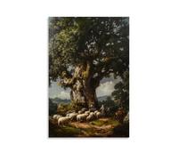 ZLLJXFZZ A Pastoral Scene with Shepherds And Sheep Beneath An Old Oak Tree Wall Art Mural Modern Decoration Hanging Art Poster 16x24inch(40x60cm)