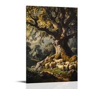 ZLLJXFZZ A Pastoral Scene with Shepherds And Sheep Beneath An Old Oak Tree Wall Art Mural Modern Decoration Hanging Art Poster 12x18inch(30x45cm)