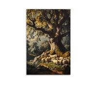 ZLLJXFZZ A Pastoral Scene with Shepherds And Sheep Beneath An Old Oak Tree Wall Art Mural Modern Decoration Hanging Art Poster 24x36inch(60x90cm)