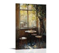 ZLLJXFZZ A Quiet Corner Café with Empty Chairs And Morning Light, Oil on Canvas Wall Art Mural Modern Decoration Hanging Art Poster 08x12inch(20x30cm)