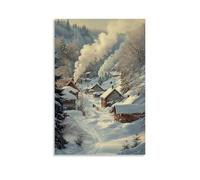 ZLLJXFZZ A Quiet Snow-covered Village with Smoke Rising from Chimneys, Winter Atmosphere Wall Art Mural Modern Decoration Hanging Art Poster 20x30inch(50x75cm)