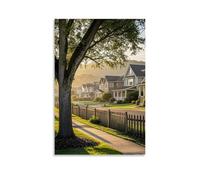 ZLLJXFZZ A Quiet Suburban Neighborhood with Treelined Streets, Picket Fences, And A Soft Morning Light Wall Art Mural Modern Decoration Hanging Art Poster 12x18inch(30x45cm)