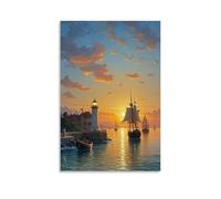 ZLLJXFZZ A Renaissanceinspired Coastal Scene with Ships Sailing on A Calm Sea And A Distant Lighthouse Wall Art Mural Modern Decoration Hanging Art Poster 16x24inch(40x60cm)
