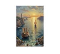 ZLLJXFZZ A Renaissanceinspired Coastal Scene with Ships Sailing on A Calm Sea And A Distant Lighthouse Wall Art Mural Modern Decoration Hanging Art Poster 16x24inch(40x60cm)
