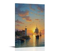 ZLLJXFZZ A Renaissanceinspired Coastal Scene with Ships Sailing on A Calm Sea And A Distant Lighthouse Wall Art Mural Modern Decoration Hanging Art Poster 12x18inch(30x45cm)