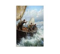 ZLLJXFZZ A Scene of Fishermen at Work on The North Sea, Realistic Brushwork Wall Art Mural Modern Decoration Hanging Art Poster 20x30inch(50x75cm)
