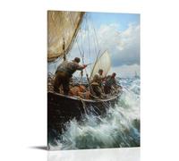 ZLLJXFZZ A Scene of Fishermen at Work on The North Sea, Realistic Brushwork Wall Art Mural Modern Decoration Hanging Art Poster 16x24inch(40x60cm)