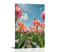ZLLJXFZZ A Serene Spring Meadow Filled with Blooming Tulips, Buzzing Bees, And A Clear Blue Sky Wall Art Mural Modern Decoration Hanging Art Poster 24x36inch(60x90cm)