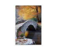 ZLLJXFZZ A Stone Bridge over A Quiet River in Autumn Wall Art Mural Modern Decoration Hanging Art Poster 16x24inch(40x60cm)