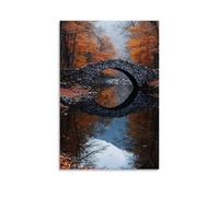 ZLLJXFZZ A Stone Bridge over A Quiet River in Autumn Wall Art Mural Modern Decoration Hanging Art Poster 12x18inch(30x45cm)
