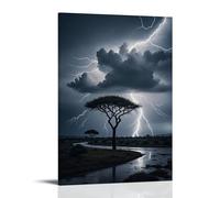 ZLLJXFZZ A Stormy Landscape with Dark Clouds, Lightning Strikes, And A Lone Tree Standing Tall in The Wind Wall Art Mural Modern Decoration Hanging Art Poster 08x12inch(20x30cm)