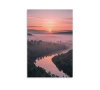 ZLLJXFZZ A Sunrise over A Misty Valley, with Soft Pink And Orange Hues Reflecting Off A Calm River Wall Art Mural Modern Decoration Hanging Art Poster 24x36inch(60x90cm)