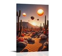 ZLLJXFZZ A Surreal Desert with Floating Rocks, Glowing Cacti, And A Double Sun in The Sky Wall Art Mural Modern Decoration Hanging Art Poster 12x18inch(30x45cm)