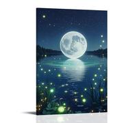ZLLJXFZZ A Surreal Scene of A Giant Moon Hovering over A Tranquil Lake, Surrounded by Glowing Fireflies Wall Art Mural Modern Decoration Hanging Art Poster 24x36inch(60x90cm)