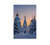 ZLLJXFZZ A Traditional Russian Winter Scene with Oniondomed Churches, Snowcovered Trees, And A Glowing Suns Wall Art Mural Modern Decoration Hanging Art Poster 24x36inch(60x90cm)