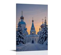 ZLLJXFZZ A Traditional Russian Winter Scene with Oniondomed Churches, Snowcovered Trees, And A Glowing Suns Wall Art Mural Modern Decoration Hanging Art Poster 16x24inch(40x60cm)