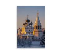 ZLLJXFZZ A Traditional Russian Winter Scene with Oniondomed Churches, Snowcovered Trees, And A Glowing Suns Wall Art Mural Modern Decoration Hanging Art Poster 24x36inch(60x90cm)