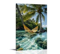 ZLLJXFZZ A Tropical Lagoon with Crystalclear Water, Coral Reefs, And A Hammock between Palm Trees Wall Art Mural Modern Decoration Hanging Art Poster 16x24inch(40x60cm)
