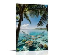ZLLJXFZZ A Tropical Lagoon with Crystalclear Water, Coral Reefs, And A Hammock between Palm Trees Wall Art Mural Modern Decoration Hanging Art Poster 20x30inch(50x75cm)