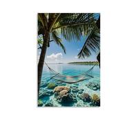 ZLLJXFZZ A Tropical Lagoon with Crystalclear Water, Coral Reefs, And A Hammock between Palm Trees Wall Art Mural Modern Decoration Hanging Art Poster 20x30inch(50x75cm)