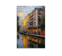 ZLLJXFZZ A Venetian Canal at Dusk, Reflecting Golden Light, Impressionist Oil Painting Wall Art Mural Modern Decoration Hanging Art Poster 12x18inch(30x45cm)