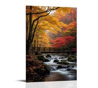 ZLLJXFZZ A Vibrant Autumn Forest with Golden Leaves, Red Maples, And A Wooden Bridge over A Bubbling Stream Wall Art Mural Modern Decoration Hanging Art Poster 24x36inch(60x90cm)
