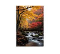 ZLLJXFZZ A Vibrant Autumn Forest with Golden Leaves, Red Maples, And A Wooden Bridge over A Bubbling Stream Wall Art Mural Modern Decoration Hanging Art Poster 08x12inch(20x30cm)