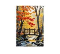 ZLLJXFZZ A Vibrant Autumn Forest with Golden Leaves, Red Maples, And A Wooden Bridge over A Bubbling Stream Wall Art Mural Modern Decoration Hanging Art Poster 12x18inch(30x45cm)